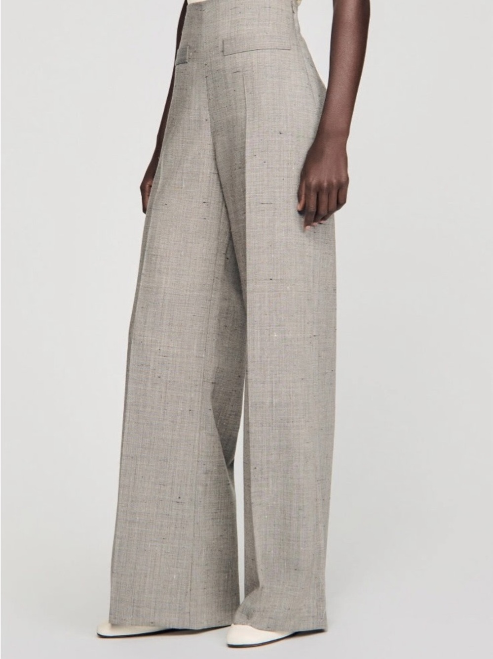 Sandro Paris‎ 100 % cotton Beige Wide-Leg High-Rise Trousers